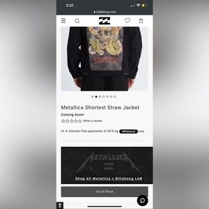 Now (Out of Stock) Metallica x Billabong jean jacket exclusive
